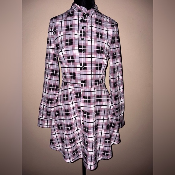 Source Unknown Dresses & Skirts - Purple Plaid High Low Button down Long Sleeve Shirt Dress